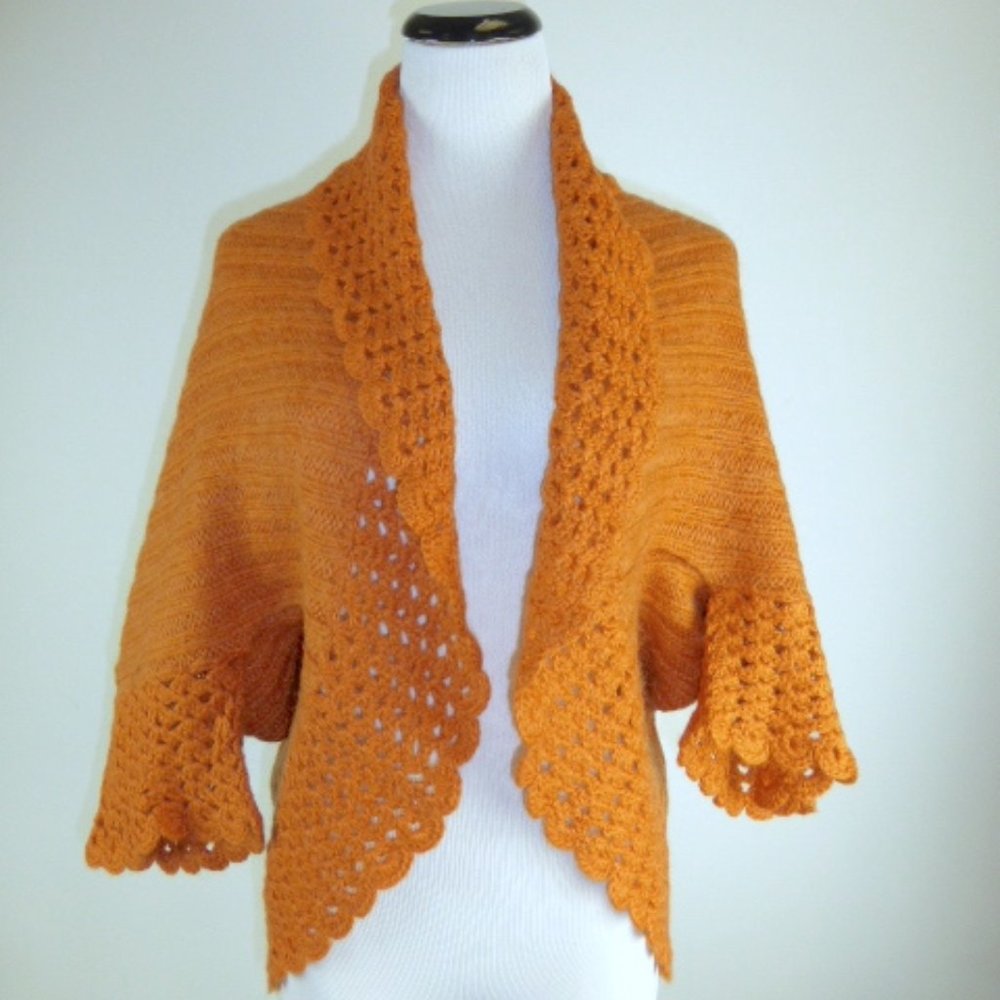 MNG Crochet BOLERO CARDIGAN SWEATER One Size unsized S M L orange wool New